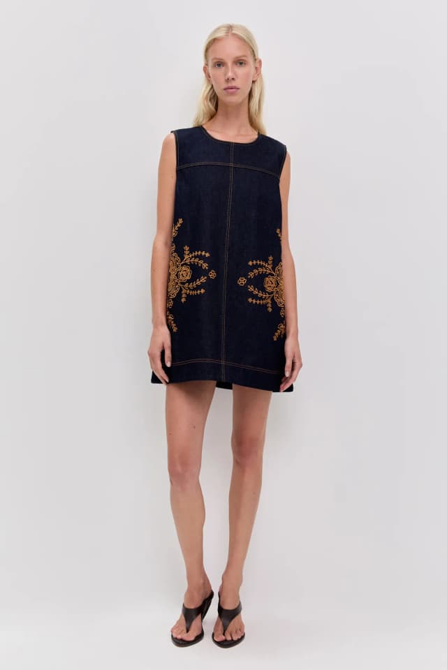 AJE Elora Denim Mini Dress in INDIGO, image 1 of 1 from Aje