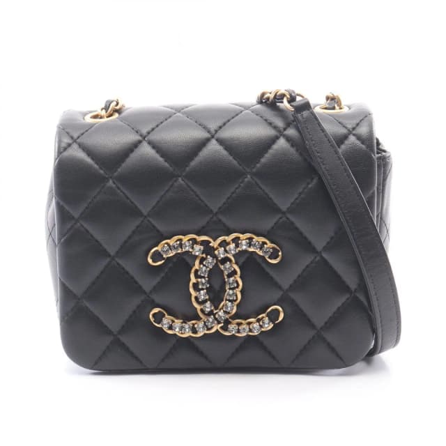 Chanel Shoulder Bag Quilted Black Lambskin Mini Crystal Coco Chain in Black Lambskin from The Reluxe, photo 1 of 1