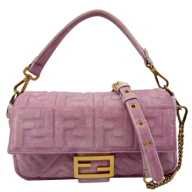 Fendi Baguette FF Zucca Embossed Velvet Shoulder Bag Pink in Pink Velvet from Dallas Designer Handbags, photo 1 of 1