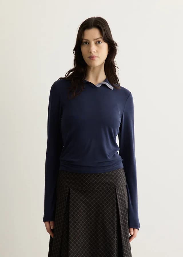 Incu Collection Prep Polo Long Sleeve Top in NAVY, image 1 of 1 from Incu