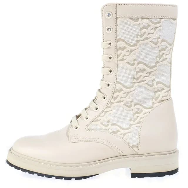 Fendi Logo Canvas Lace Up Boots Beige in Beige Canvas from The Reluxe, photo 1 of 1