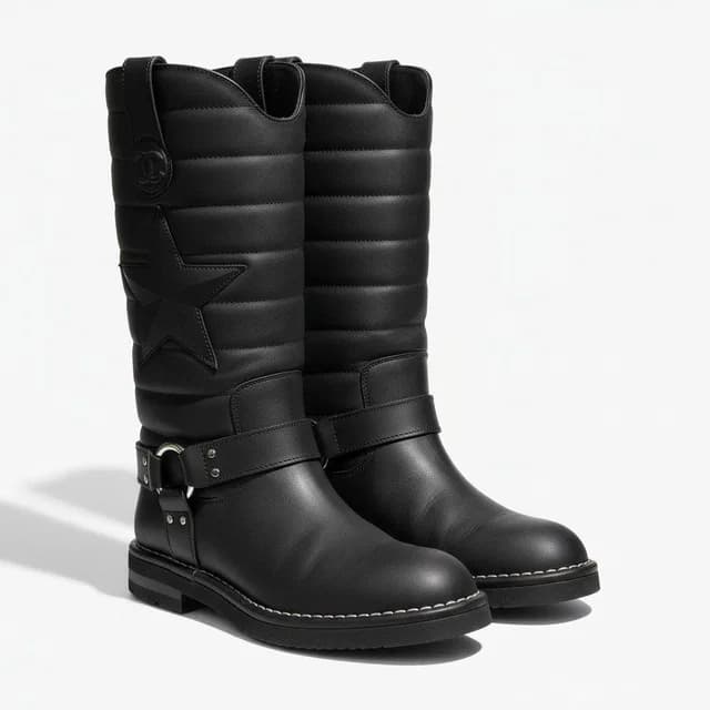 Chanel G7 Engineer Boots Star Motif Quilted Leather Black in Black Leather from The Reluxe, photo 1 of 1