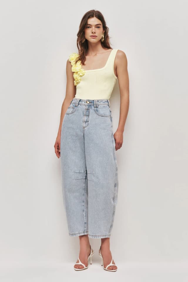 AJE Emmy Flower Knit Tank in LEMON, image 1 of 1 from Aje