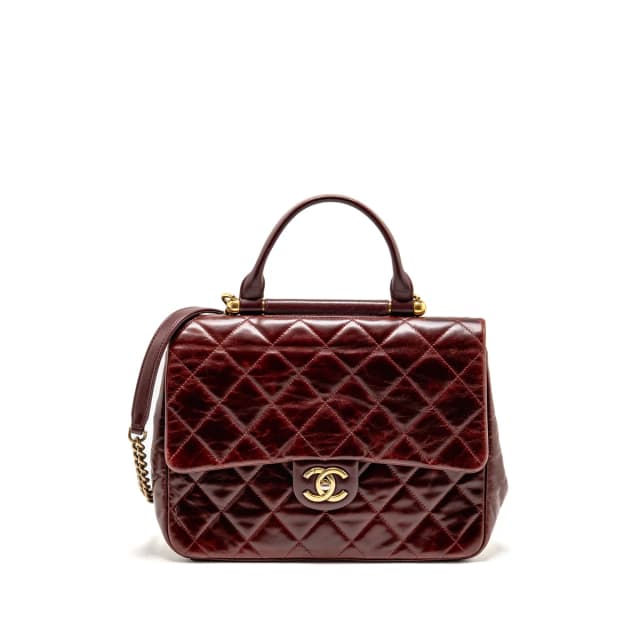 Chanel 16A Gold Bar Top Handle Flap Bag Glazed Calfskin Burgundy GHW in Burgundy Calfskin from EMIER, photo 1 of 1