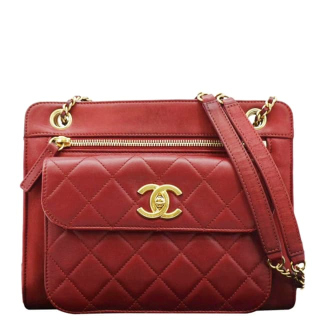 Chanel Square Front Pocket Quilted Leather Chain Crossbody Bag Red in Red Leather from Dallas Designer Handbags, photo 1 of 1