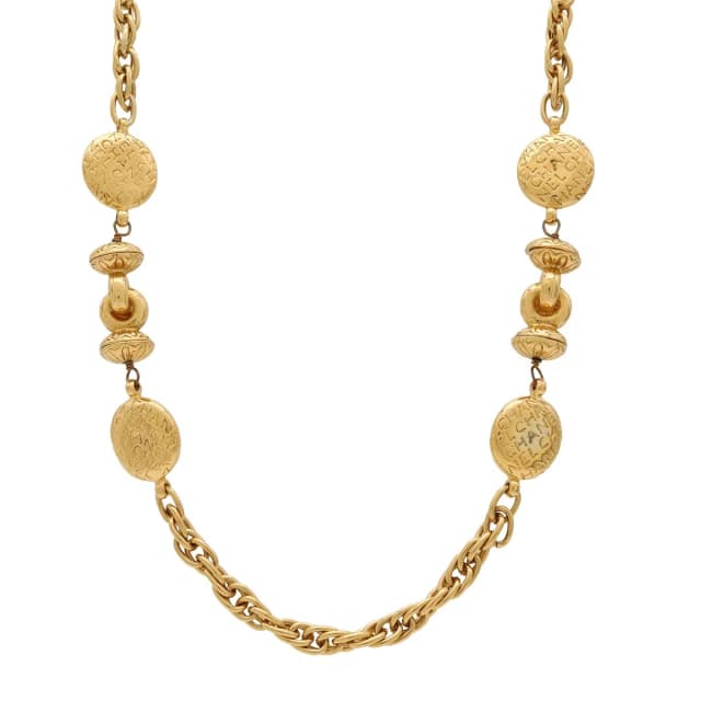 Chanel Mademoiselle Necklace Logo Chain Vintage Gold Plated in Gold from The Reluxe, photo 1 of 1