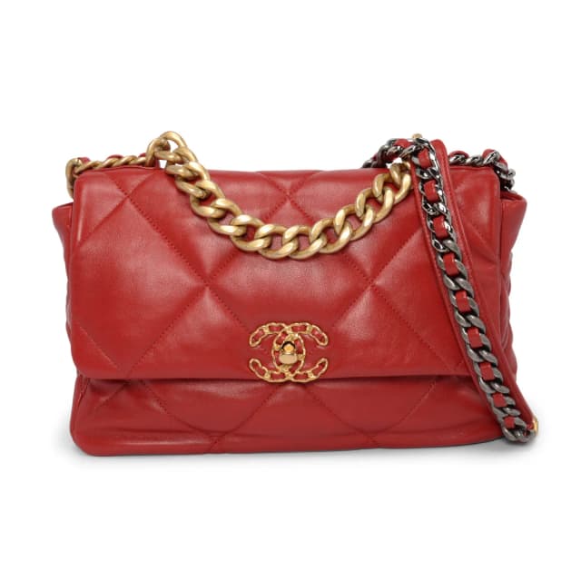 Quilted Lambskin Large Chanel 19 Bag in Red Lambskin from Blue Spinach, photo 1 of 1