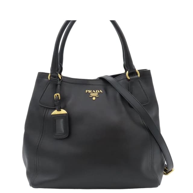Prada 2-Way Shoulder Bag Black Calfskin Letter Ring Logo in Black Calfskin from The Reluxe, photo 1 of 1