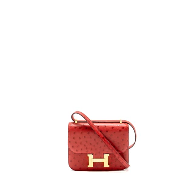 Hermès Mini Constance Ostrich Rouge Vif GHW Stamp A in Red Ostrich from EMIER, photo 1 of 1