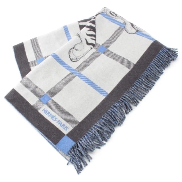 Hermès Tigre Altai 2 Wool Cashmere Plaid Jacquard Tiger Liga Blue in Blue Cashmere from The Reluxe, photo 1 of 1