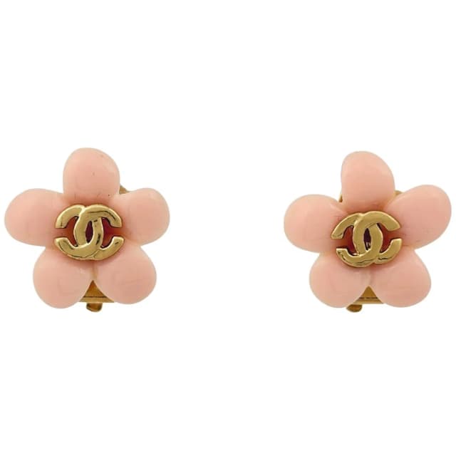 Chanel CC Logo Earrings Flower Gold Plated Pink in Pink from The Reluxe, photo 1 of 1
