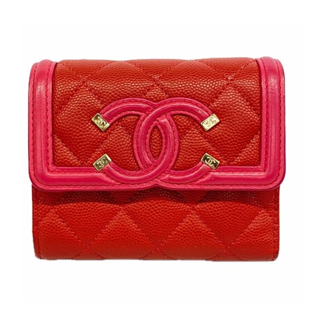 Chanel Trifold Wallet CC Filigree Caviar Leather Red Gold in Red Caviar leather from The Reluxe, photo 1 of 1