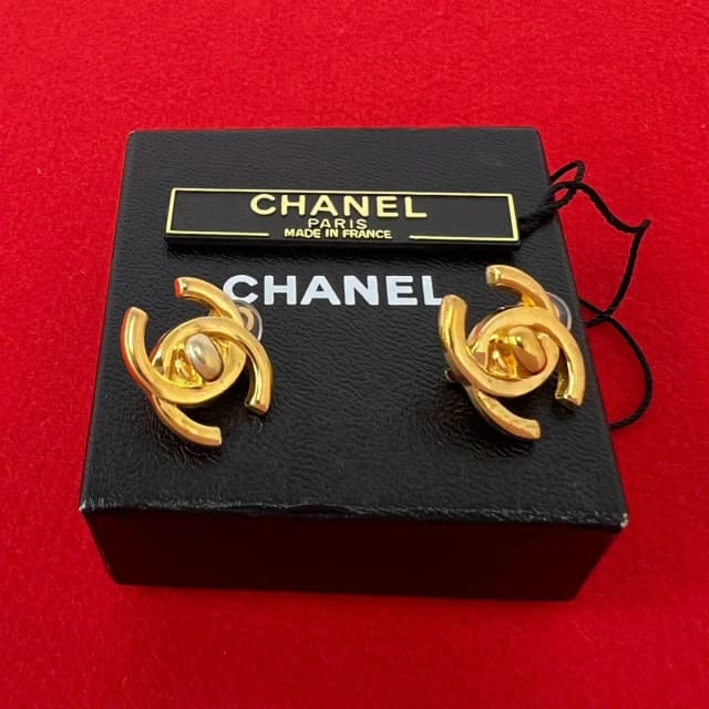 Chanel With Rice 96P Vintage CC Logo Earrings Ear Cuff Gold in Gold from The Reluxe, photo 1 of 1