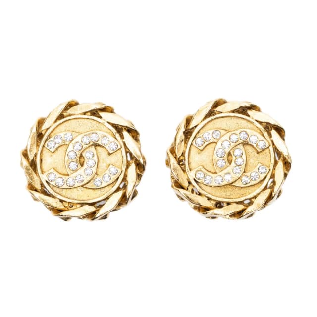 Chanel CC Rhinestone Chain Clip on Earrings Gold Plated in Gold from The Reluxe, photo 1 of 1