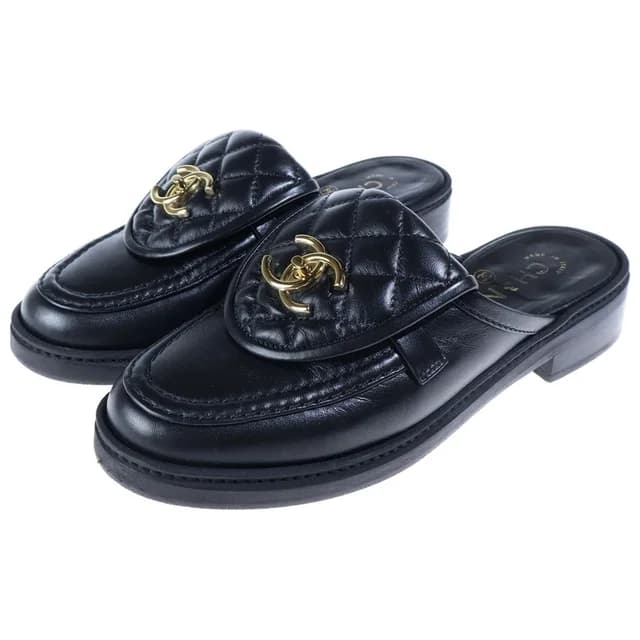 Chanel CC Logo Quilted Turnlock Leather Loafers Shoes Black Lambskin Gold in Black Lambskin from The Reluxe, photo 1 of 1