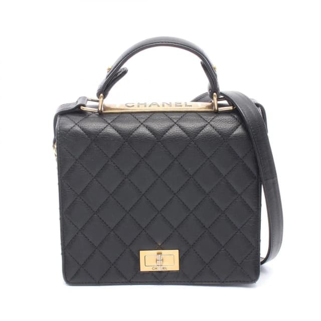 Chanel Shoulder Bag 2.55 Quilted 2-Way Black Leather Top Handle in Black Leather from The Reluxe, photo 1 of 1