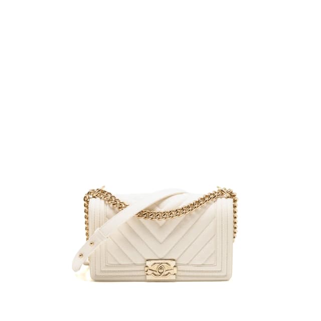 Chanel Medium Boy Bag Chevron Grained Calfskin White LGHW in White Caviar leather from EMIER, photo 1 of 1