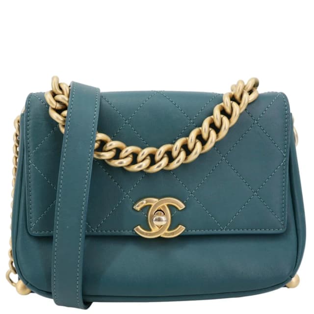 Chanel CC Stitched Flap Calfskin Leather Crossbody Bag Green in Green Calfskin from Dallas Designer Handbags, photo 1 of 1