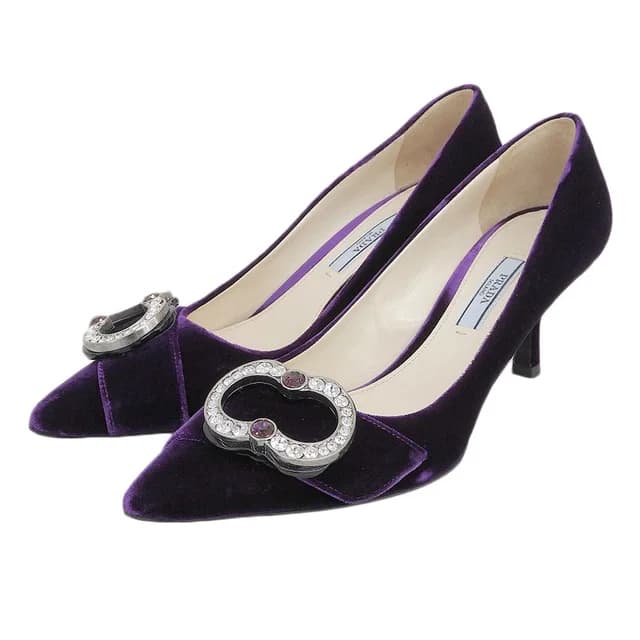 Prada Velvet Crystal Bijoux Buckle Mules Pumps Purple Heel 37 in Purple Velvet from The Reluxe, photo 1 of 1