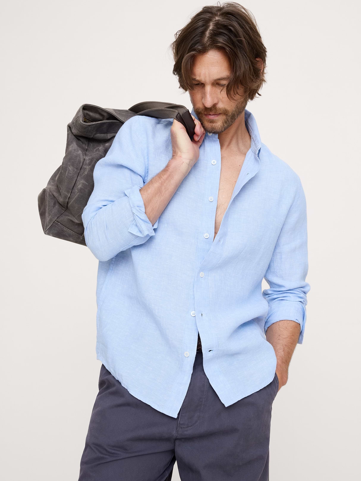 Banana Republic Standard-Fit Linen Shirt in Pale Blue, image 1 of 1 from Banana Republic (US)