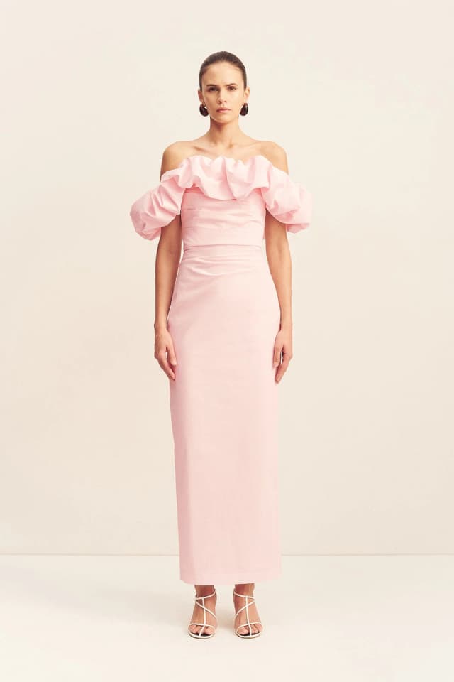 Shona Joy CAMPBELL OFF SHOULDER BUBBLE MAXI DRESS - BALLERINA, image 1 of 1 from Shona Joy
