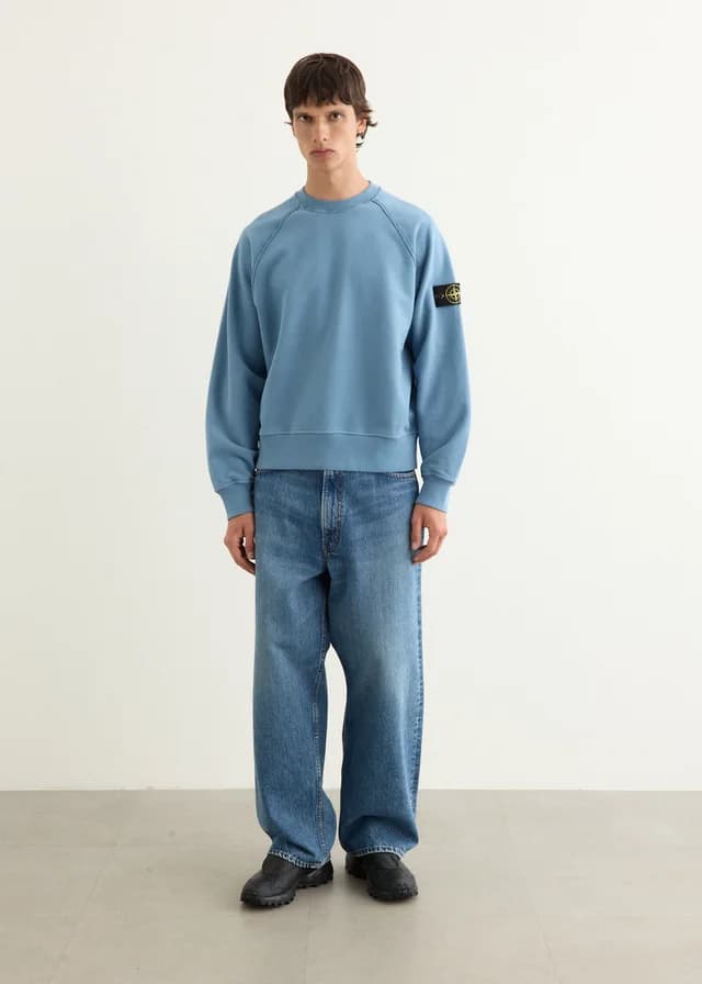Stone Island Oversized Organic Cotton Badge Sweatshirt in V002B - BLUE ACCIAIO, image 1 of 1 from Incu