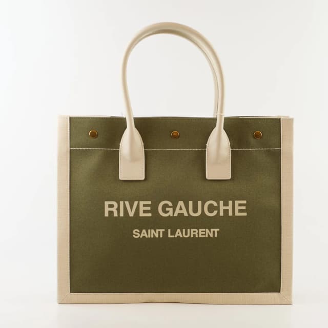 Saint Laurent Tote Bag Canvas Khaki / Lt Grey in Green Canvas from The Purse Affair, photo 1 of 1