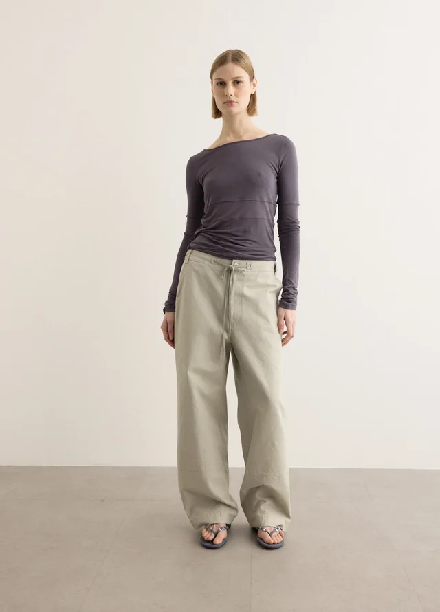Low Classic Washed Cotton Wide Pants in LIGHT KHAKI, image 1 of 1 from Incu