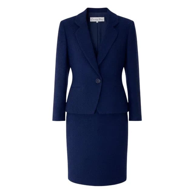 Dior Set Skirt Suit Herringbone Pattern 11 Navy Wool in Navy Wool from The Reluxe, photo 1 of 1