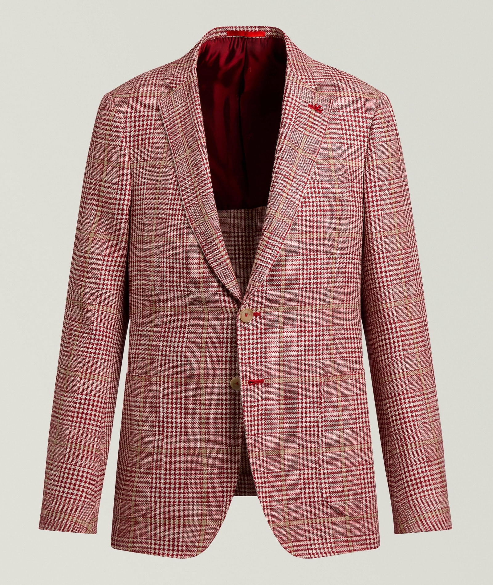 Isaia Capri Glen Check Jacket in Red Linen & Linen Blends, image 1 of 1 from Harry Rosen