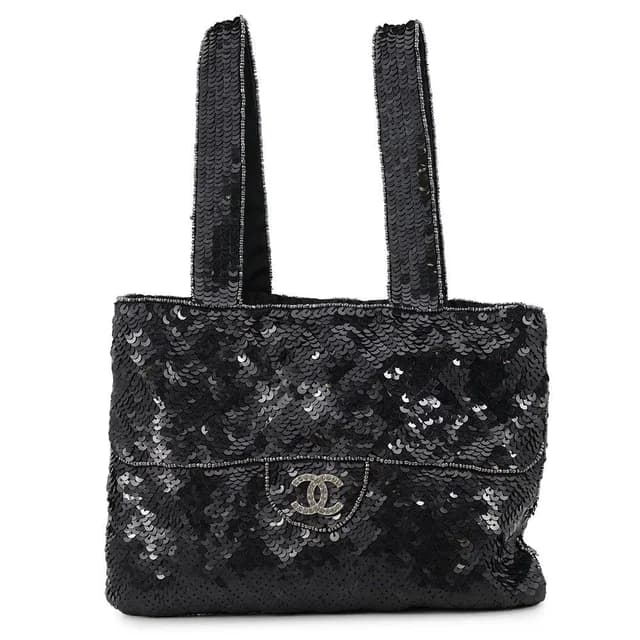 Chanel Handbag Mini CC Logo Sequin Beads Rhinestone Bag Black in Black from The Reluxe, photo 1 of 1