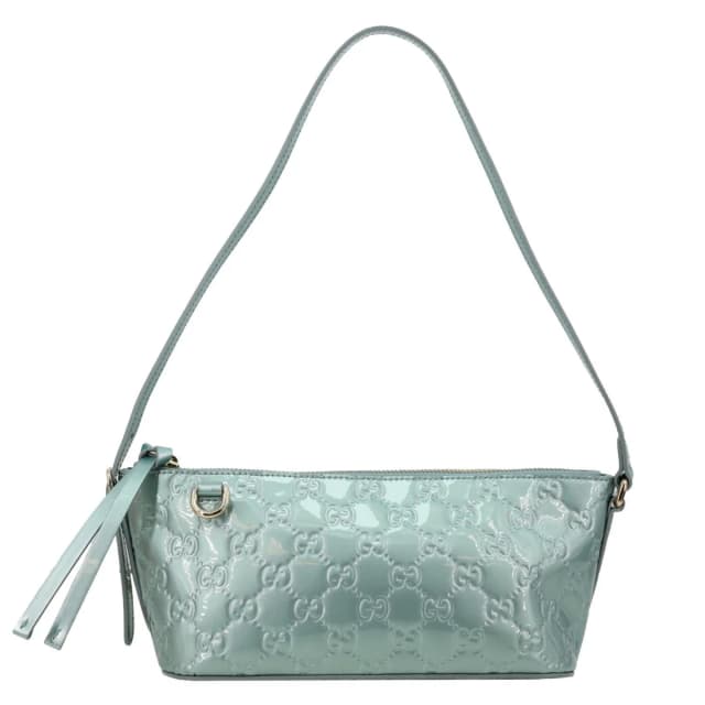 Gucci GG Emblem Patent Leather Shoulder Bag Light Blue 847281 in Blue Patent leather from Dallas Designer Handbags, photo 1 of 1