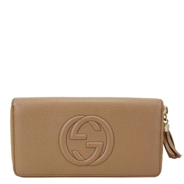 Gucci Soho Zip Around Pebbled Calfskin Leather Wallet Nude 598187 in Calfskin from Dallas Designer Handbags, photo 1 of 1