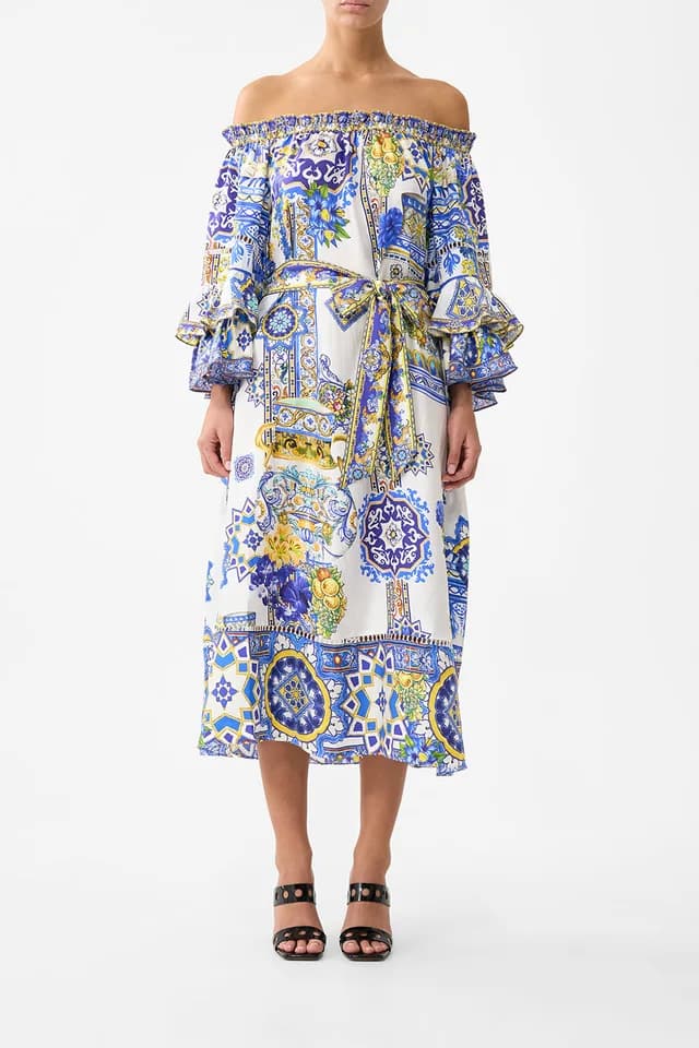 Camilla eBoutique OFF SHOULDER MIDI DRESS WITH FRILL SLEEVE ESPAÑA NIRVANA, image 1 of 1 from CAMILLA