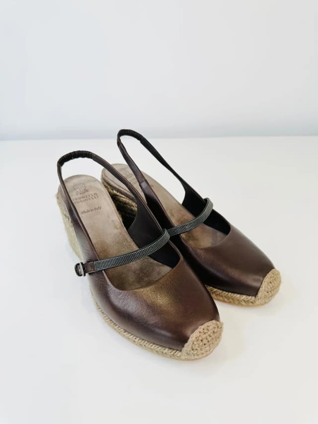 Brunello Cucinelli Espadrille Wedge Sandals - Size 40 in Leather from Edit Second Hand, photo 1 of 1