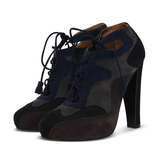 Hermès Brogue Lace-Up Booties 36 in Tri-Colour Suede from Blue Spinach, photo 1 of 1