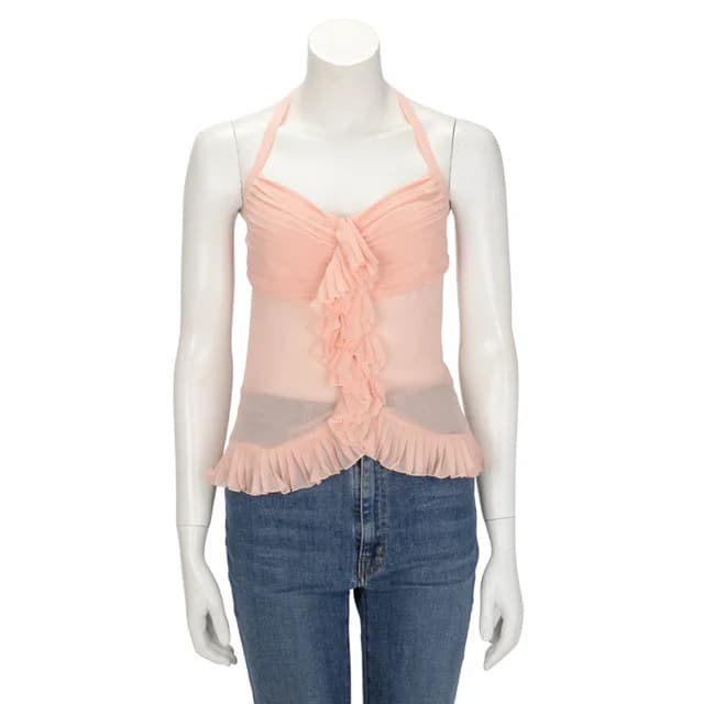 Chanel Ruffle Halter Top FR 38 in Pink Silk from Blue Spinach, photo 1 of 1