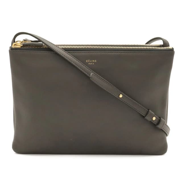 Celine Trio Large Shoulder Bag Pochette Crossbody Pouch Leather Charcoal Gray in Grey Leather from The Reluxe, photo 1 of 1