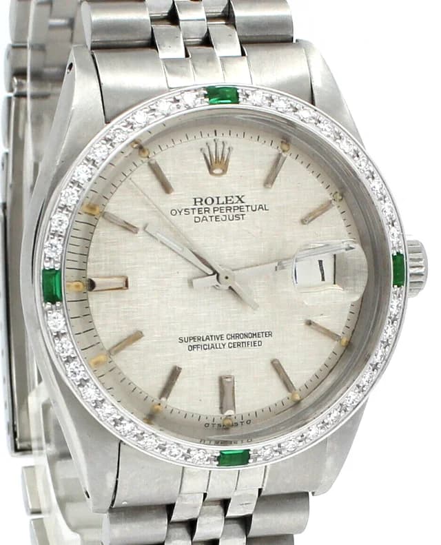 Men Vintage ROLEX Oyster Perpetual Datejust 36mm Silver Linen Dial Diamond Watch | Rolex | Buy… in Silver from Truefacet, photo 1 of 1