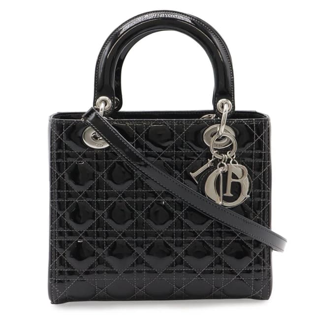 Dior Cannage Tote 2-Way Shoulder Bag Patent Leather Black Pink Gray in Black Patent leather from The Reluxe, photo 1 of 1