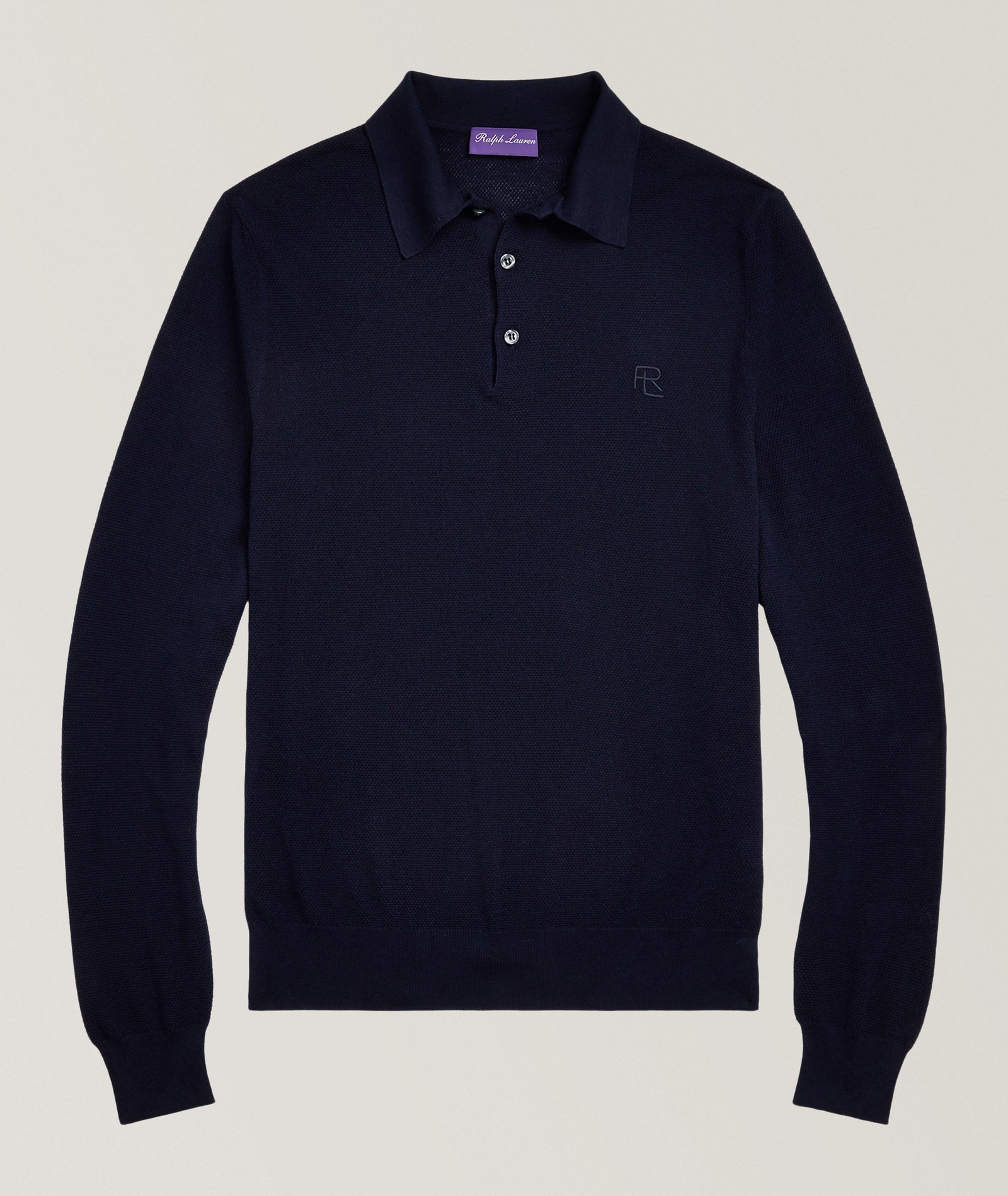 Ralph Lauren Purple Label Silk-Cotton Knit Polo in Blue Cotton & Cotton Blends, image 1 of 1 from Harry Rosen