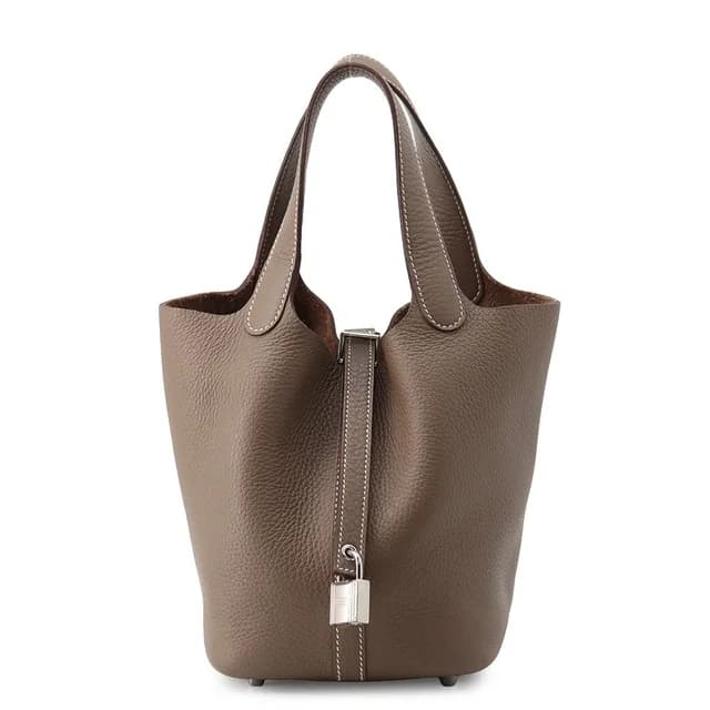 Hermès Handbag Picotin Lock PM Etoupe Silver Taurillon Clemence Tote Bag in Taupe Clemence leather from The Reluxe, photo 1 of 1