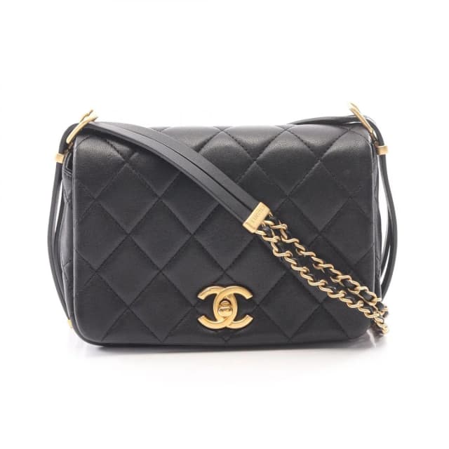 Chanel Shoulder Bag Quilted Black Lambskin Small Flap Chain in Black Lambskin from The Reluxe, photo 1 of 1