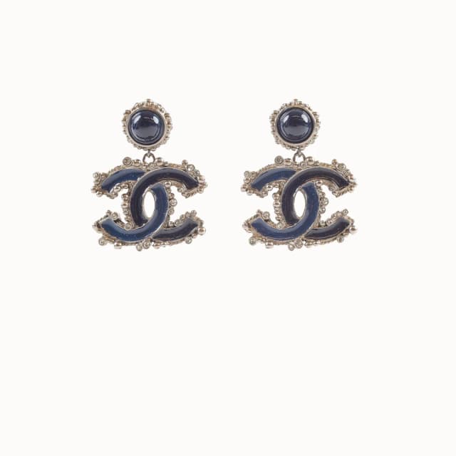 Chanel Enamel CC Strass Drop Stud Earrings in Navy from The Purse Affair, photo 1 of 1