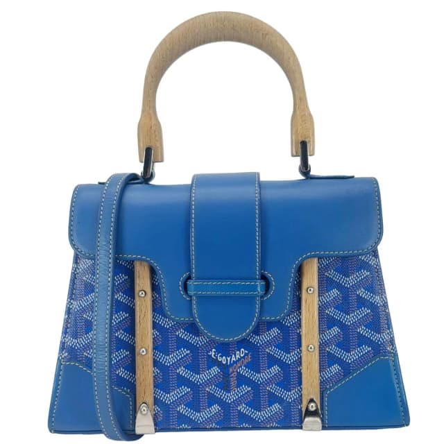 Goyard Saigon Mini Chevron Print Coated Canvas Top Handle Shoulder Bag Blue in Blue Coated canvas from Dallas Designer Handbags, photo 1 of 1