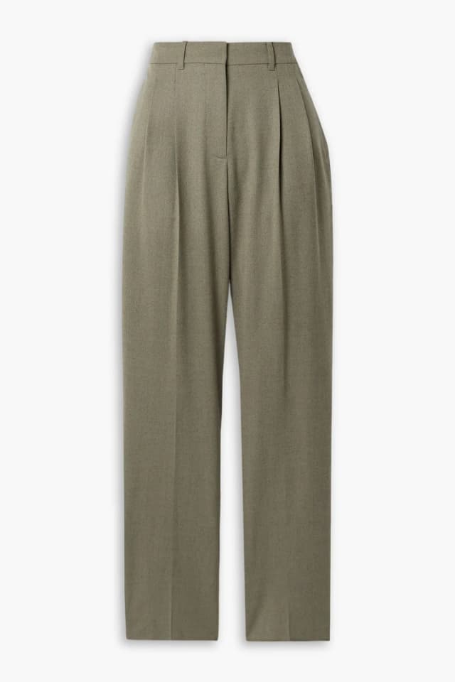 Stella McCartney Pleated Wool-Twill Tapered Pants in Army green, image 1 of 1 from THE OUTNET