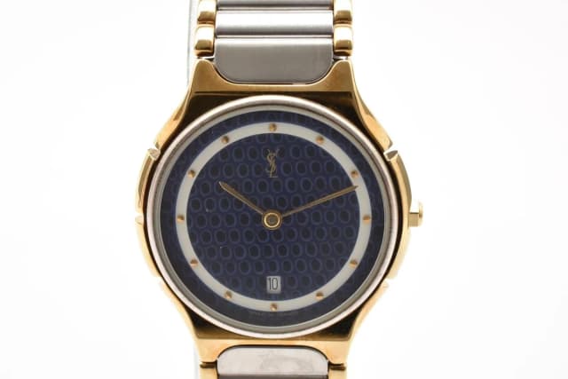 Saint Laurent Logo Vintage Cassandra Quartz Watch Blue Dial Geometric in Blue from The Reluxe, photo 1 of 1