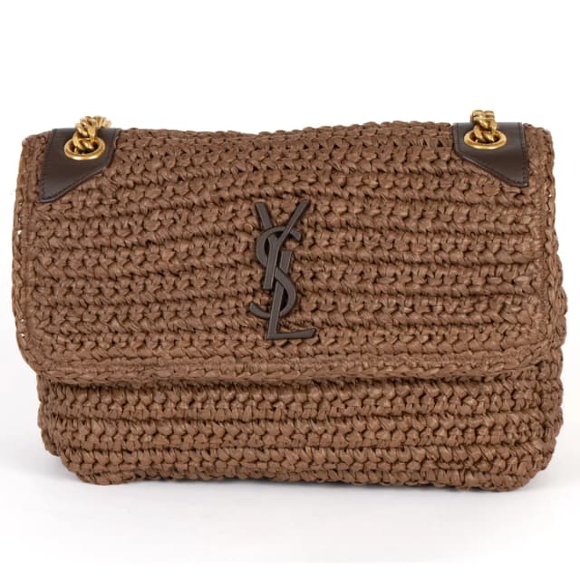 Saint Laurent Niki Medium Raffia Shoulder Bag - Brown in Brown Raffia from H&T, photo 1 of 1