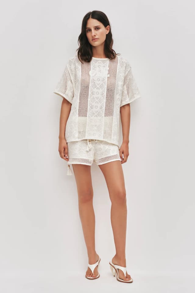 AJE Lilia Embroidered Knit Short in IVORY, image 1 of 1 from Aje