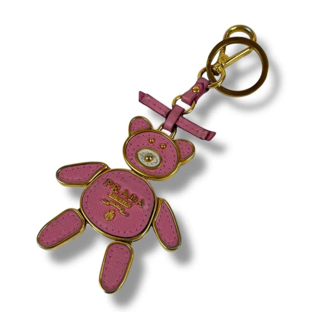 Prada Bear Motif Key Sling Bag Charm Teddy Pink Saffiano Leather in Pink Saffiano leather from The Reluxe, photo 1 of 1